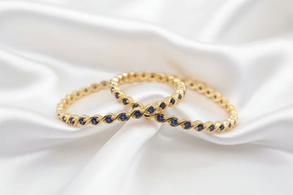 Spiral Blue Gemstone Gold Bangles