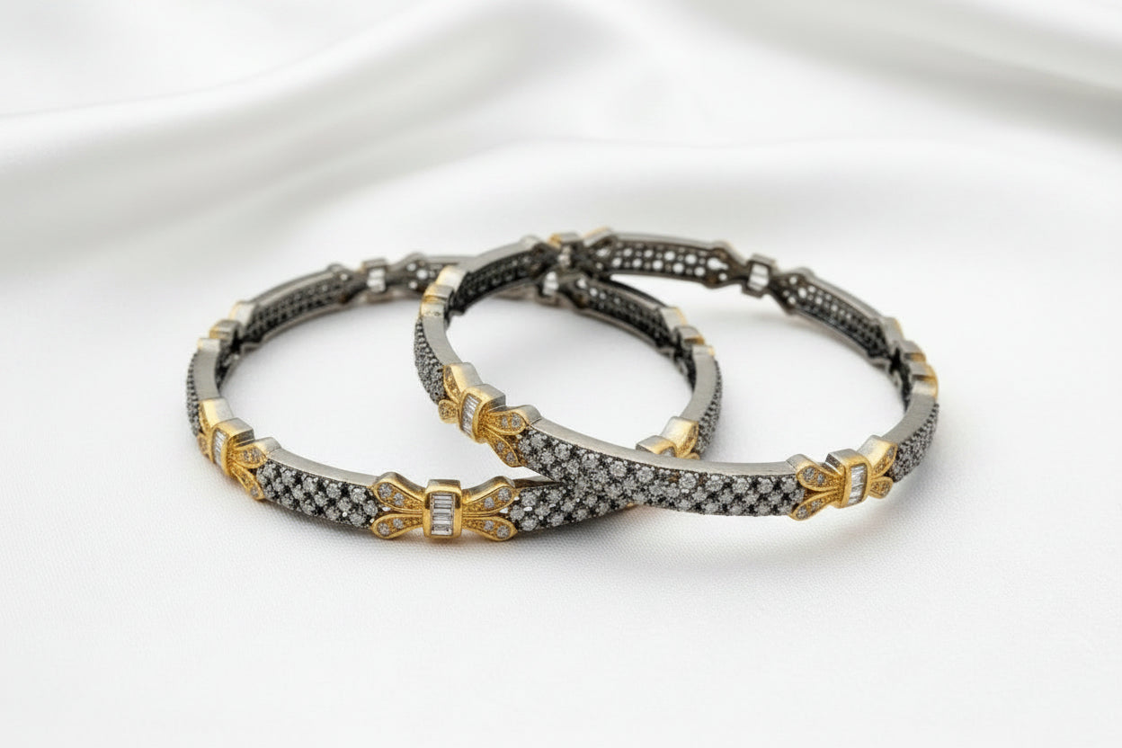 Victorian -Style Black and Gold Tone Bangle Set
