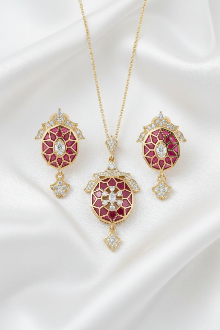Elegant Gold Finish Enamel Necklace & Earring Set – Colorful Statement Jewelry
