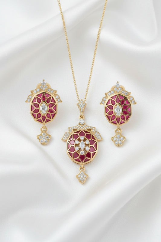 Elegant Gold Finish Enamel Necklace & Earring Set – Colorful Statement Jewelry