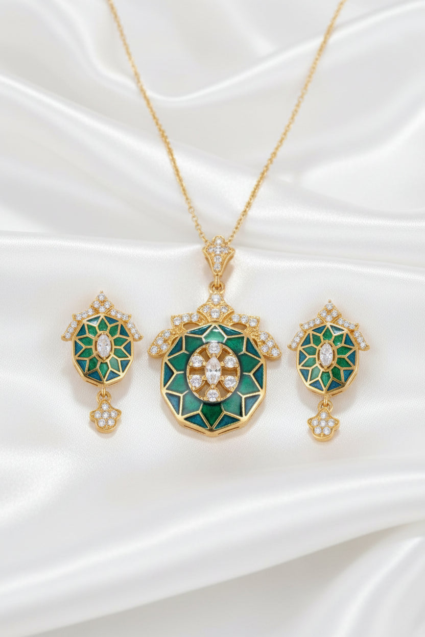 Elegant Gold Finish Enamel Necklace & Earring Set – Colorful Statement Jewelry