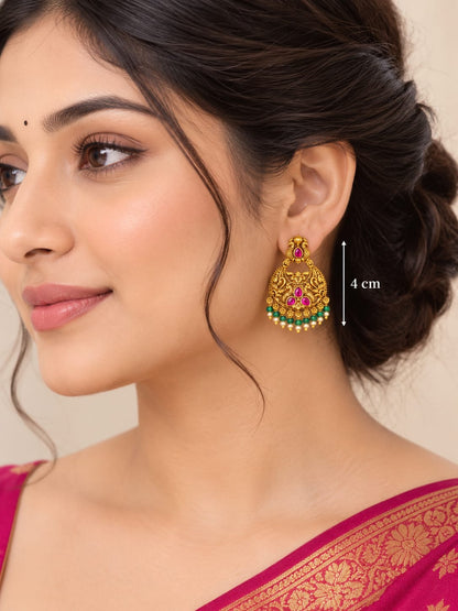 Royal Peacock Filigree Gold Earrings with Antique Polish