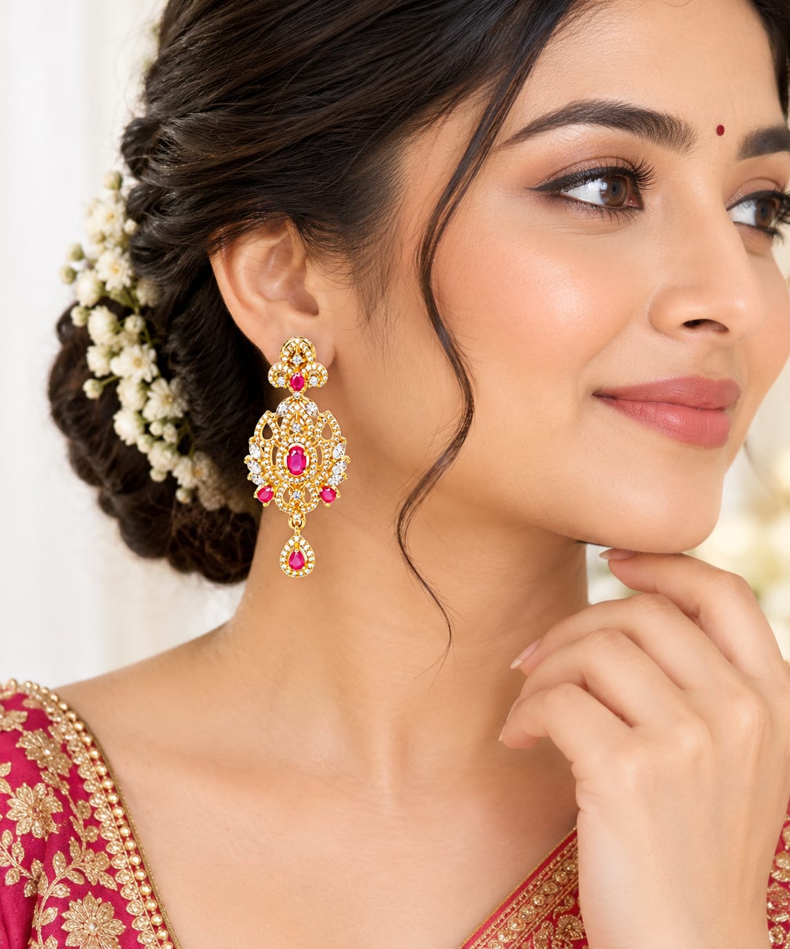 Ruby Pink  CZ Gold-Plated Statement Drop Earrings