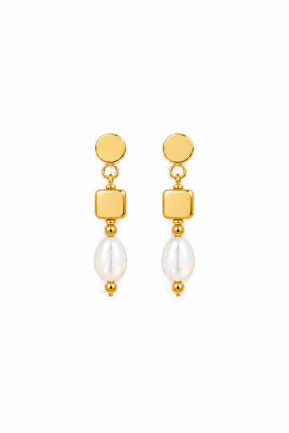Elegant Gold Plated Pearl & Magenta Bead Chain Necklace Set with Matching Dangle Earrings
