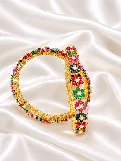 🌈✨Multicolor Floral Gold Plated Designer Bangle