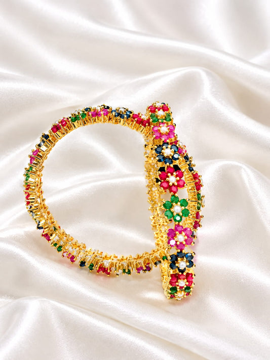 🌈✨Multicolor Floral Gold Plated Designer Bangle