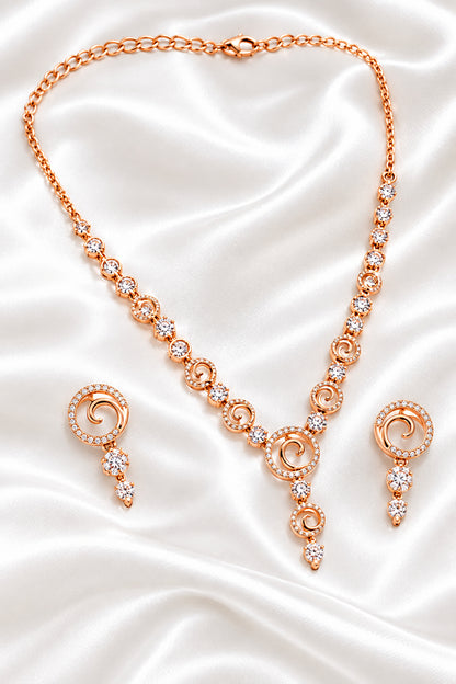 Elegant Rose Gold & Cubic Zirconia Swirl Jewelry Set