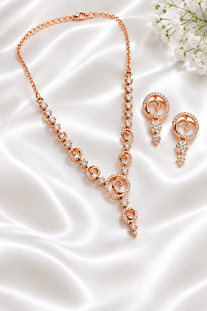 Elegant Rose Gold & Cubic Zirconia Swirl Jewelry Set