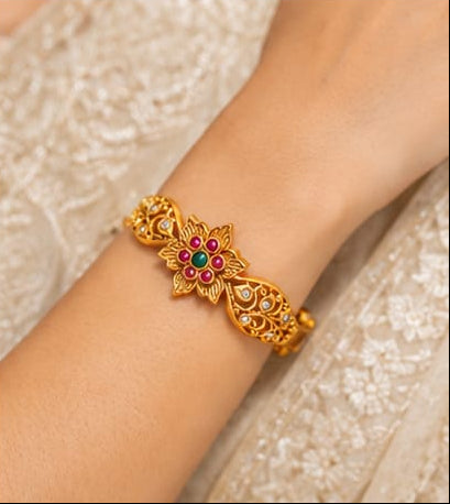 Timeless Heritage Openable Floral Filigree Kada Bracelet
