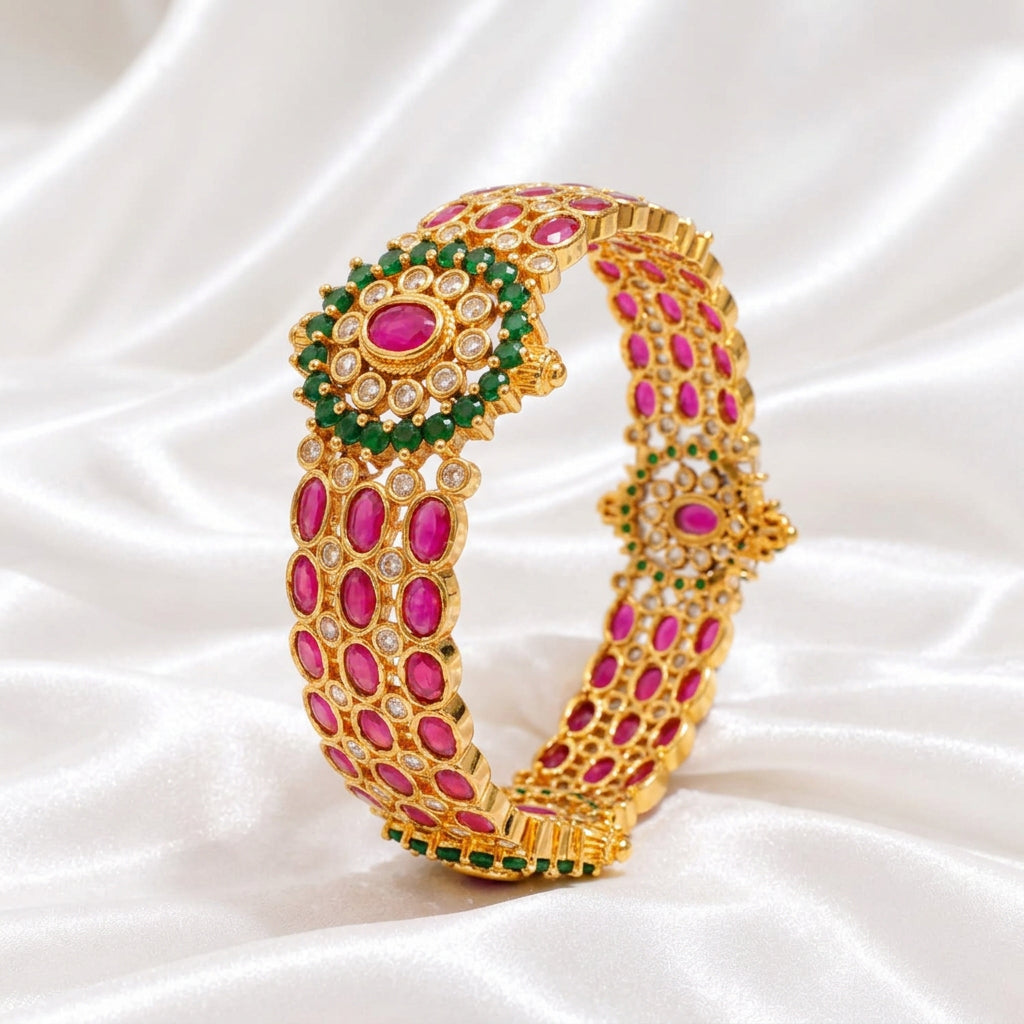 Royal Gold Plated Kemp & Emerald Openable Kada Bangle