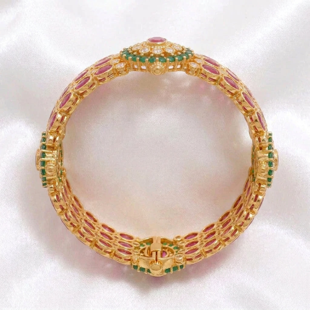 Royal Gold Plated Kemp & Emerald Openable Kada Bangle