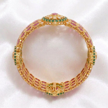 Royal Gold Plated Kemp & Emerald Openable Kada Bangle