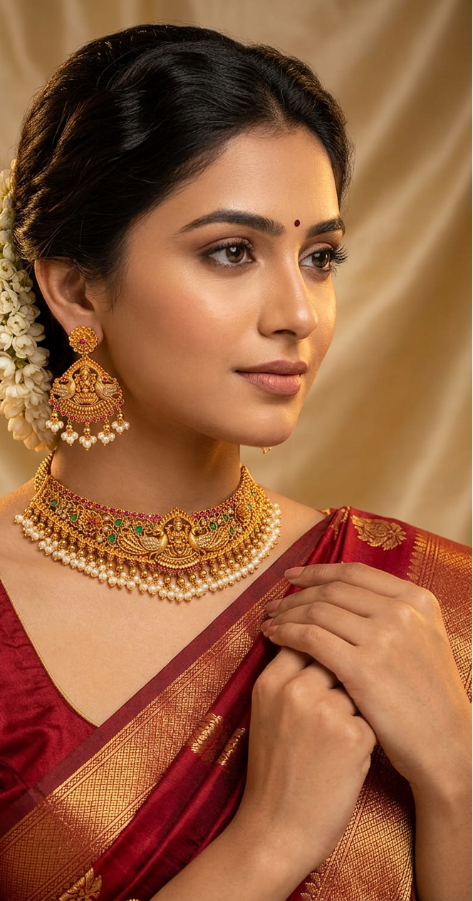 Antique Gold Temple Jewelry Goddess Lakshmi Choker Set with Earring