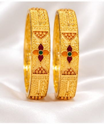 Exquisite Gold-Plated Floral Meenakari Kangan Set – South Indian Festive Bangles