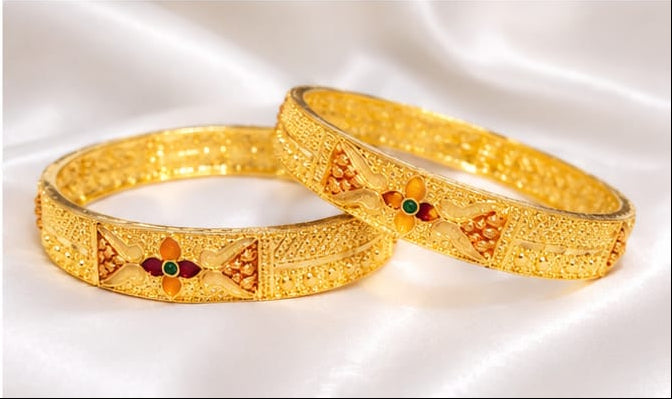 Exquisite Gold-Plated Floral Meenakari Kangan Set – South Indian Festive Bangles