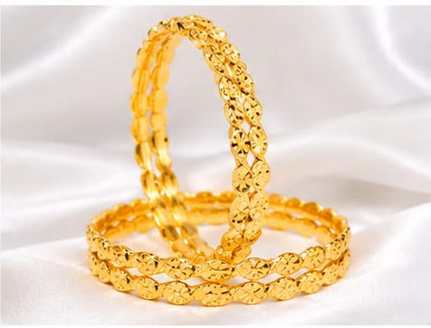 Traditional Gold-Plated Laser Diamond-Cut Floral Thin Bangles (Set of 4)