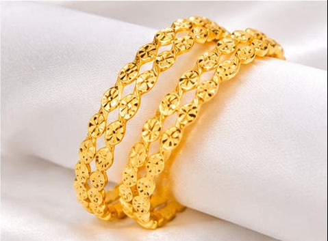 Traditional Gold-Plated Laser Diamond-Cut Floral Thin Bangles (Set of 4)