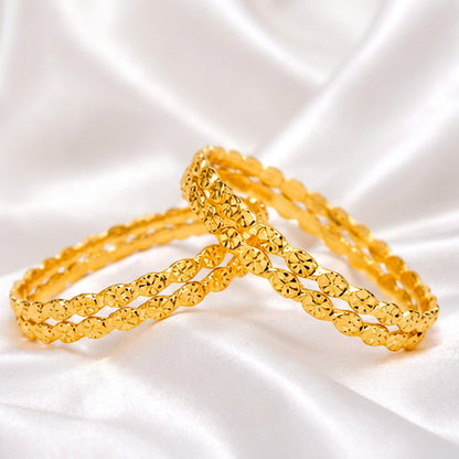 Traditional Gold-Plated Laser Diamond-Cut Floral Thin Bangles (Set of 4)