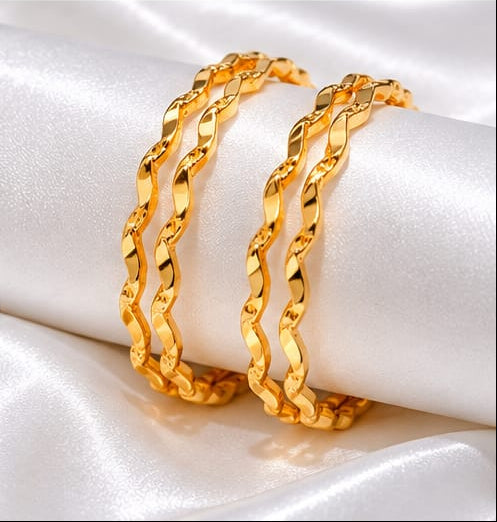 Modern Twisted Wave Gold-Plated Stacking Bangles – Set of 4 Daily Wear Kangan