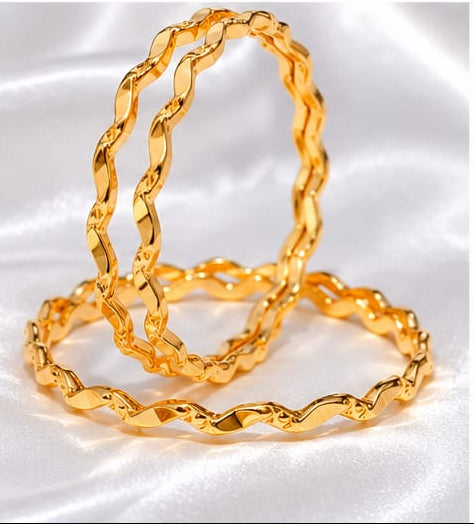 Modern Twisted Wave Gold-Plated Stacking Bangles – Set of 4 Daily Wear Kangan