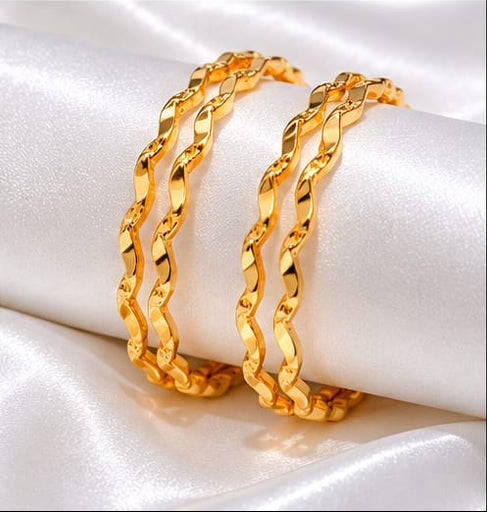 Modern Twisted Wave Gold-Plated Stacking Bangles – Set of 4 Daily Wear Kangan