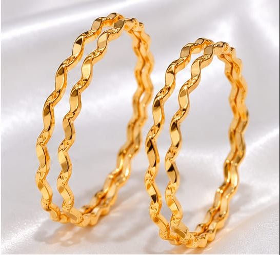 Modern Twisted Wave Gold-Plated Stacking Bangles – Set of 4 Daily Wear Kangan