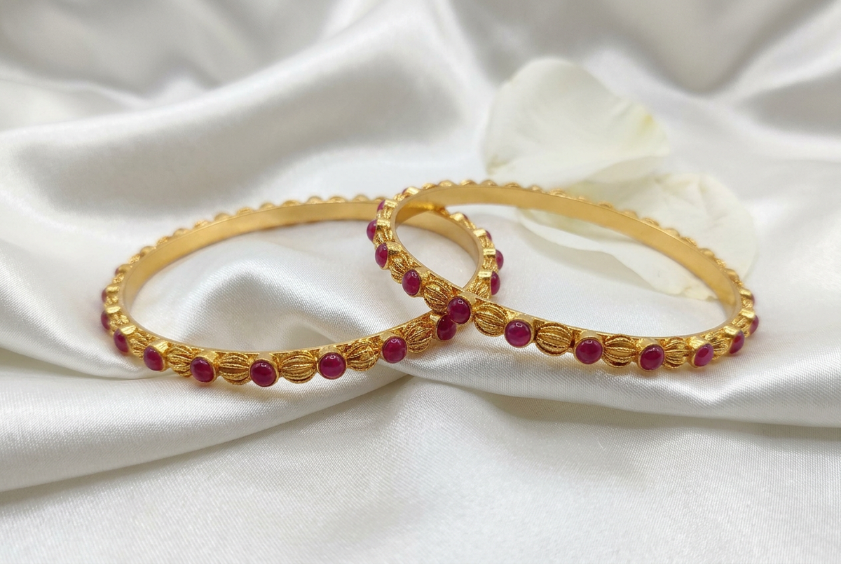 Traditional Gold Plated Ruby Kemp Stone Bangles