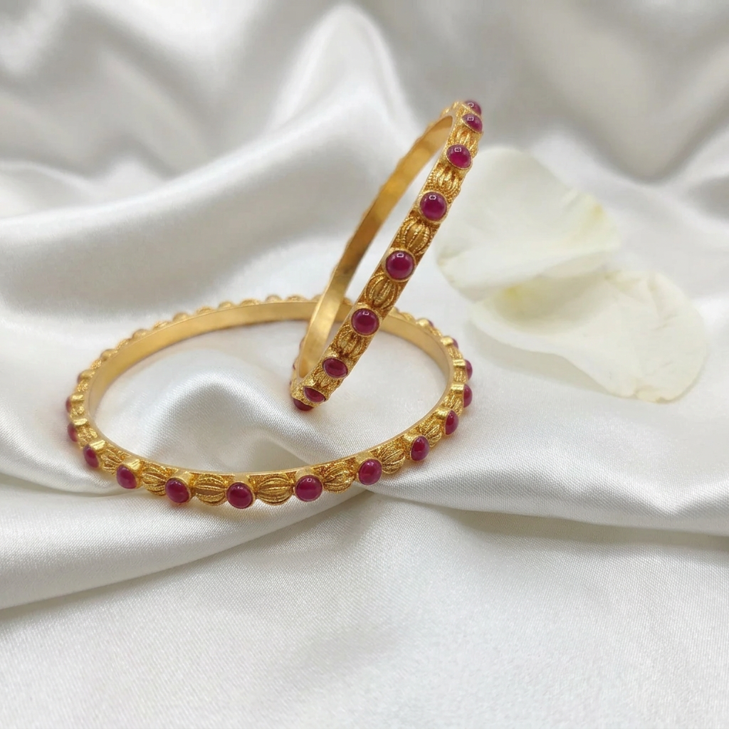 Traditional Gold Plated Ruby Kemp Stone Bangles