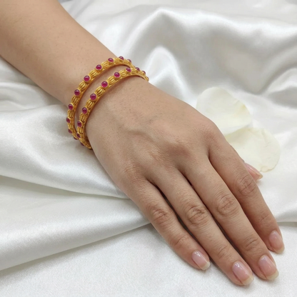 Traditional Gold Plated Ruby Kemp Stone Bangles