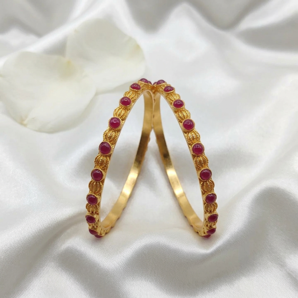 Traditional Gold Plated Ruby Kemp Stone Bangles