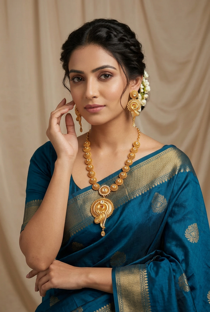 Antique Gold Finish CZ & Kundan Peacock Pendant Necklace Set | Indian Bridal & Festival Jewelry