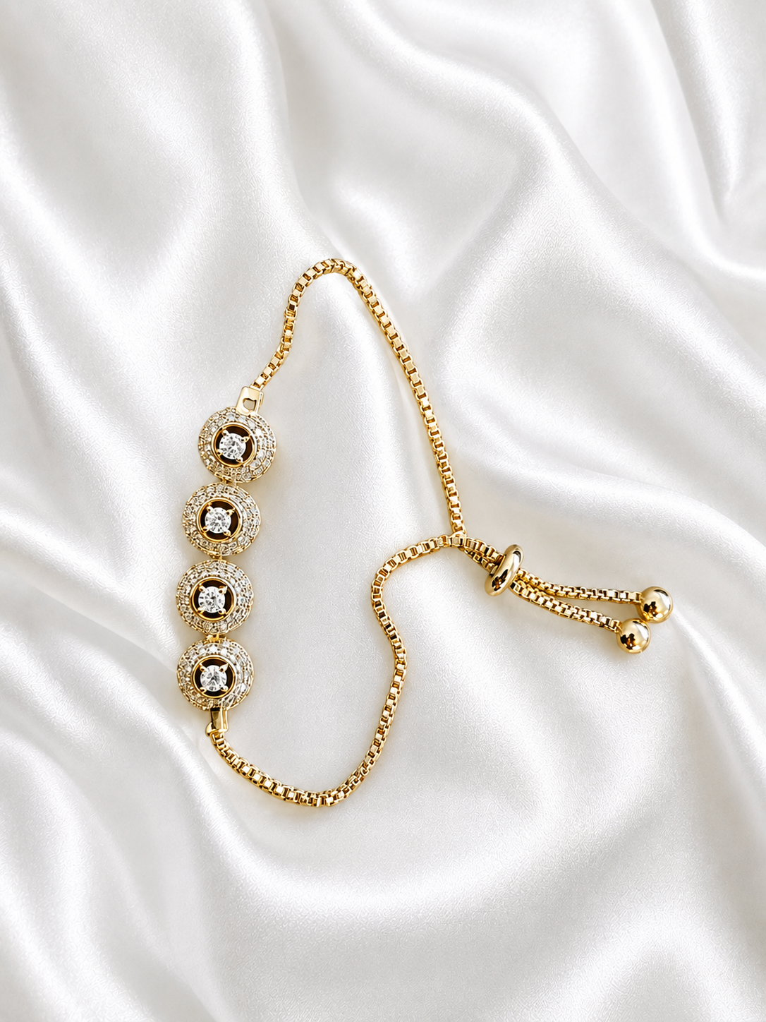 Luxury Adjustable CZ Crystal Link Bracelet – Gold & Rose Gold Finish