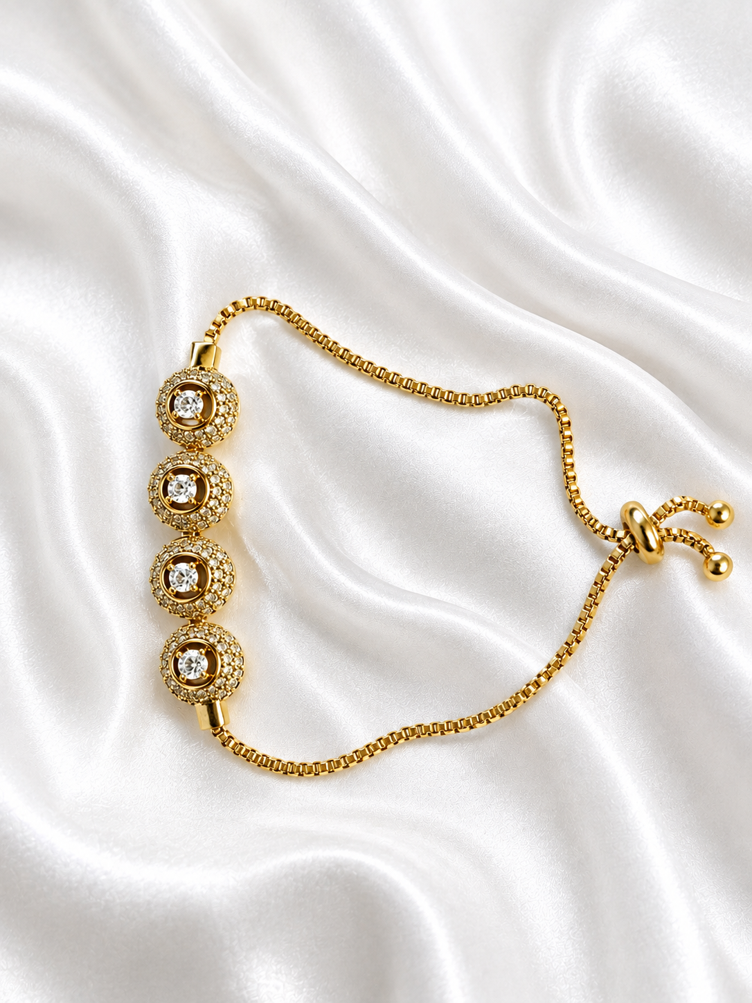Luxury Adjustable CZ Crystal Link Bracelet – Gold & Rose Gold Finish