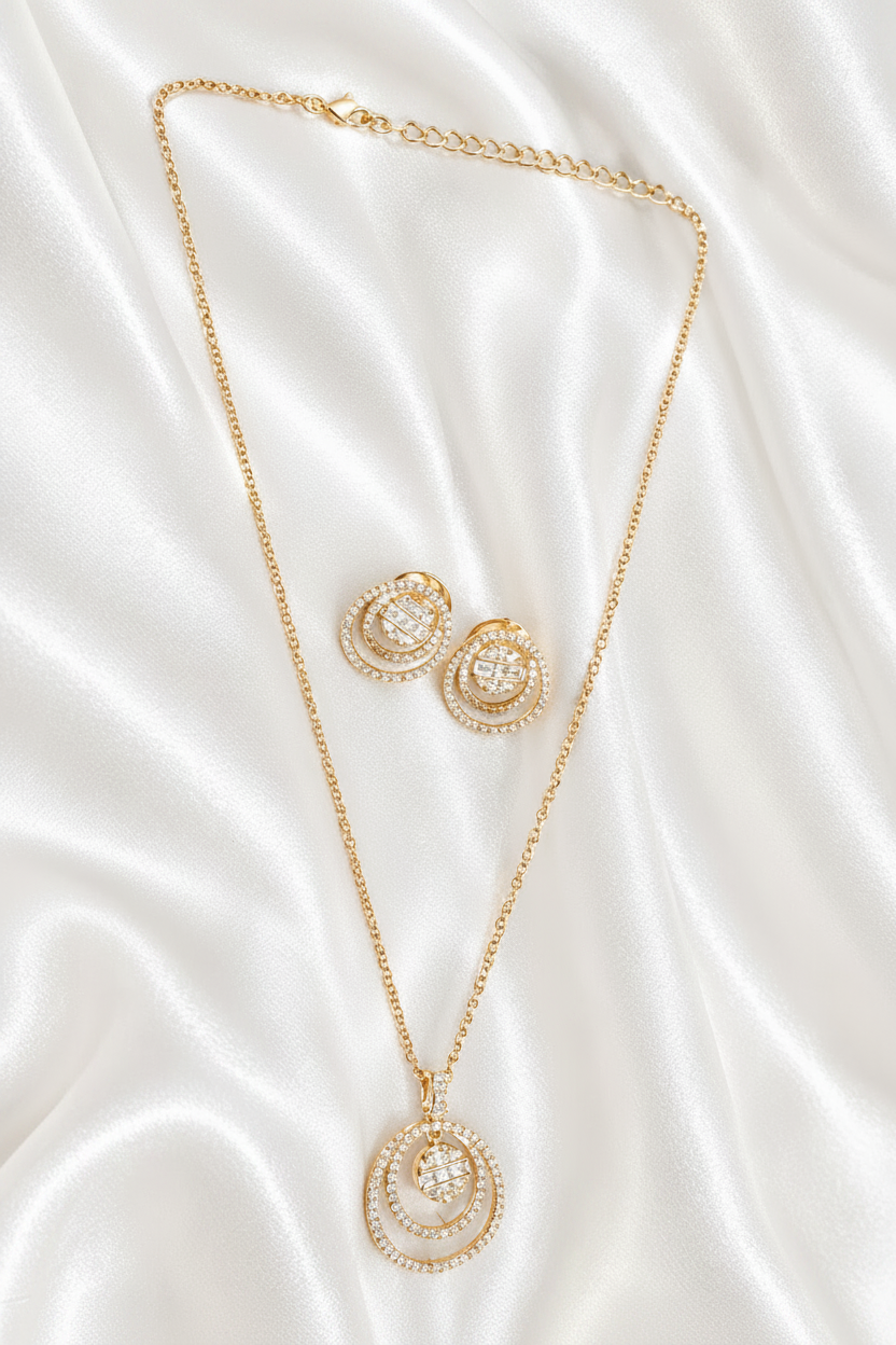 Crystal Halo Jewelry Set - Gold & Silver