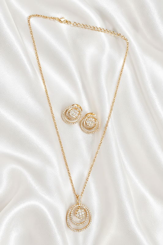 Crystal Halo Jewelry Set - Gold & Silver