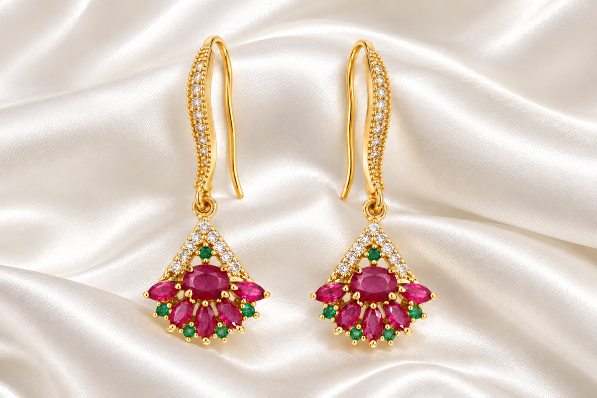 Gold-tone floral drop earrings