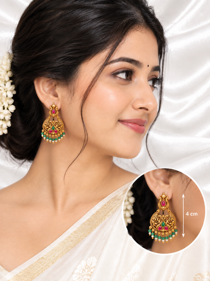 Royal Peacock Filigree Gold Earrings with Antique Polish