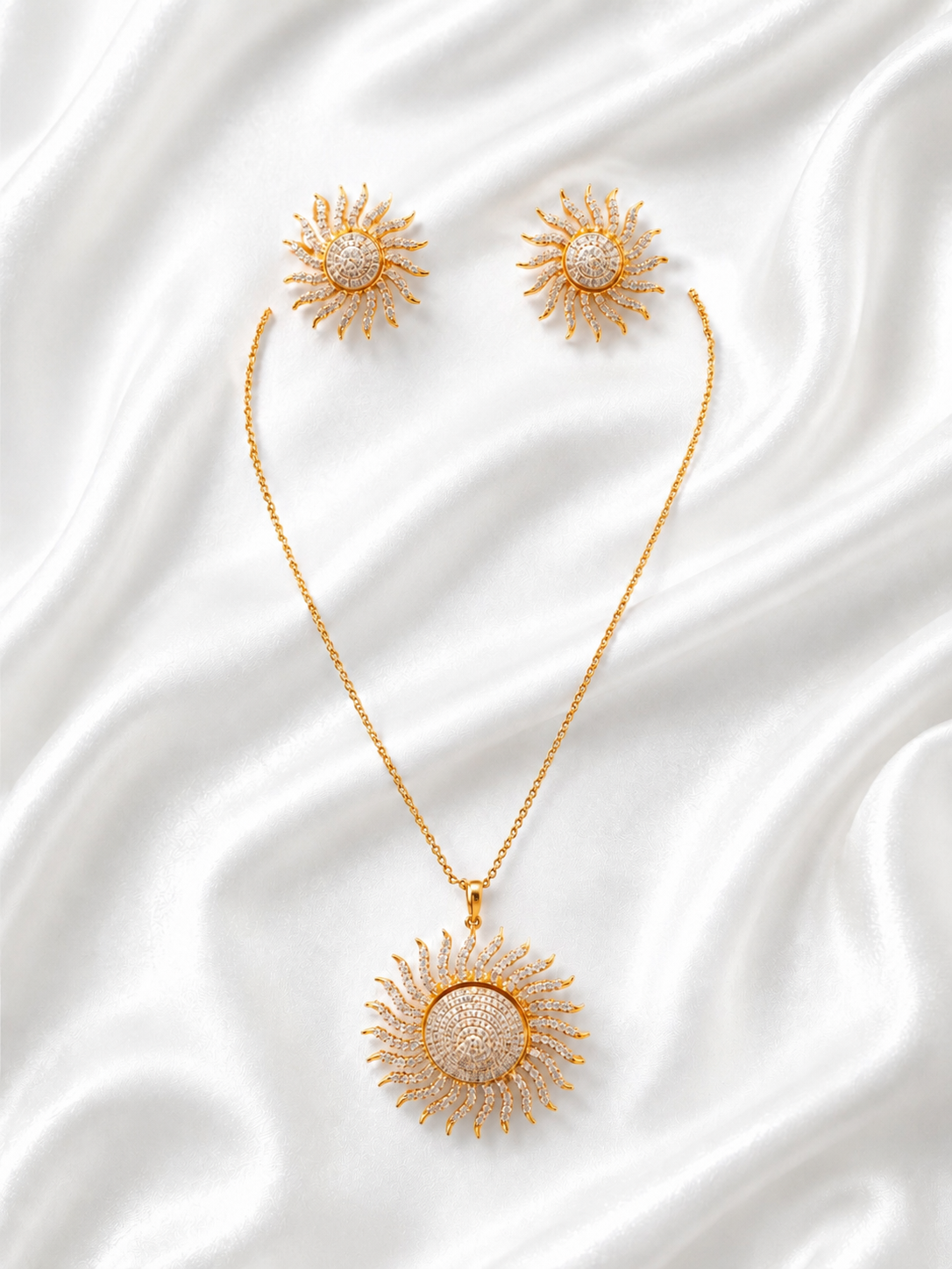 Sunburst Cubic Zirconia Pendant Necklace & Earrings Set