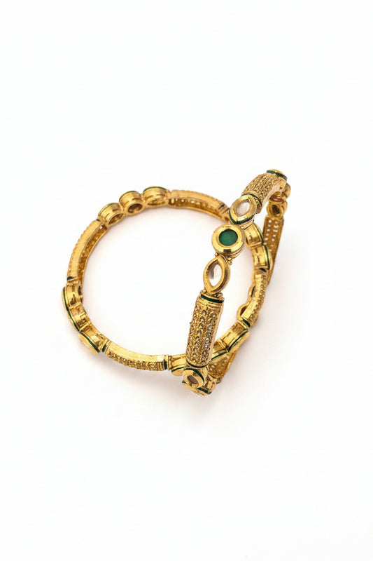 Emerald Stone Designer Kundan Bangle Set