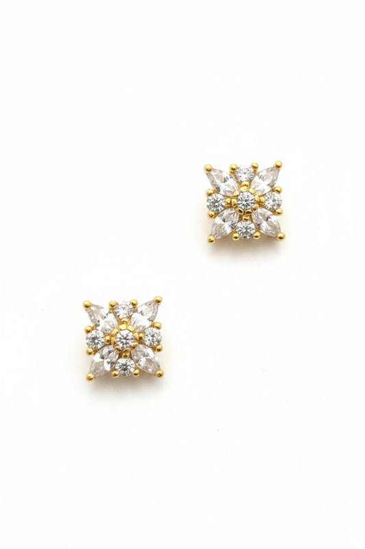 Zircon Marquise and Round Geometric Star Cluster Stud Earrings