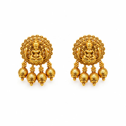 Gold-Plated Antique Grand Peacock Lakshmi Multi-Stone Pendant Set with Earrings