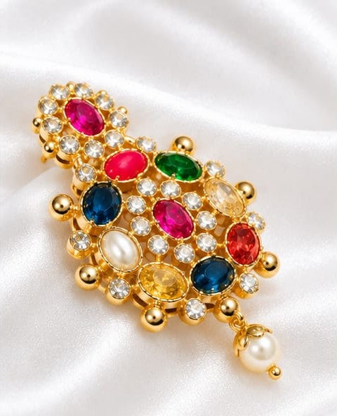 Royal Traditional Navaratna Gold-Plated Pendant